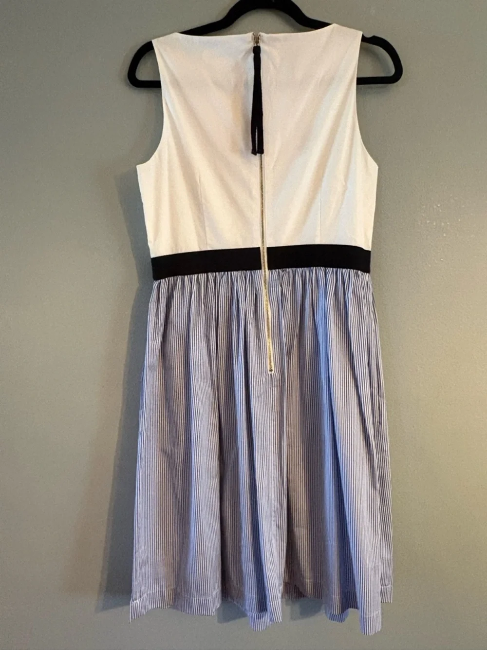 NWT Kate Spade Broome Street White Bodice Blue Pinstripe Skirt Sleeveless Dress - Picture 2 of 3